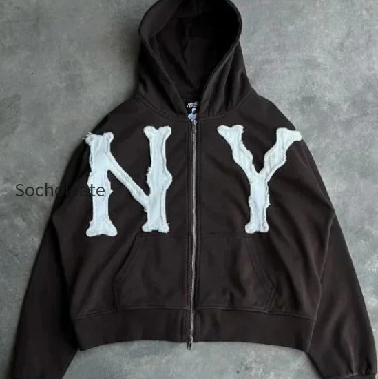 db-letter-embroidered-oversized-zip-hoodie