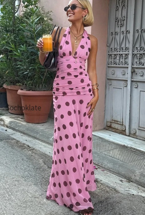 vintage-polka-dot-halter-v-neck-maxi-dress