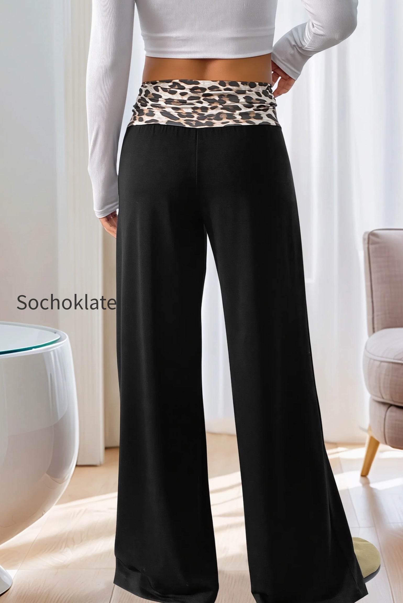 leopard-spliced-wide-leg-pants