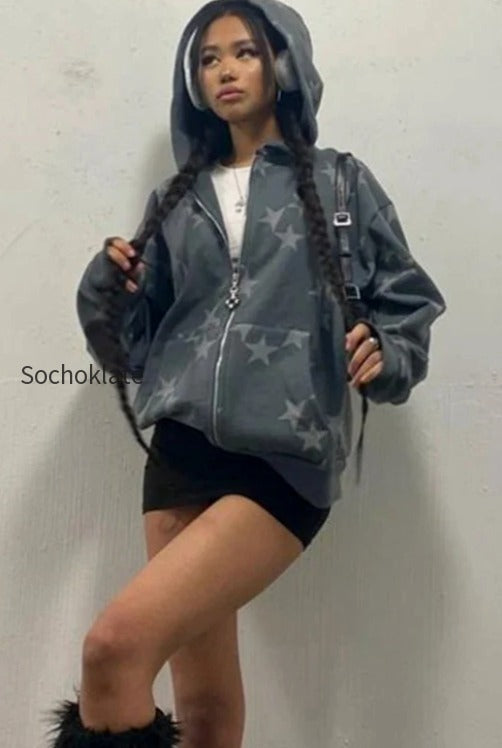 db-star-print-zip-up-hoodie