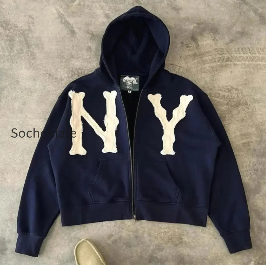 db-letter-embroidered-oversized-zip-hoodie