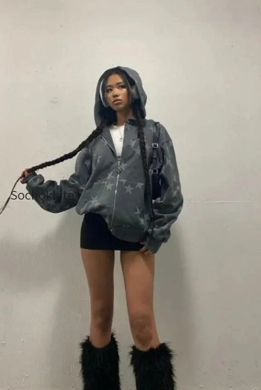 db-star-print-zip-up-hoodie