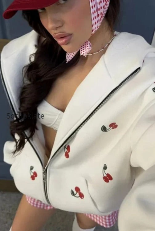 db-cherry-print-zip-up-hoodie