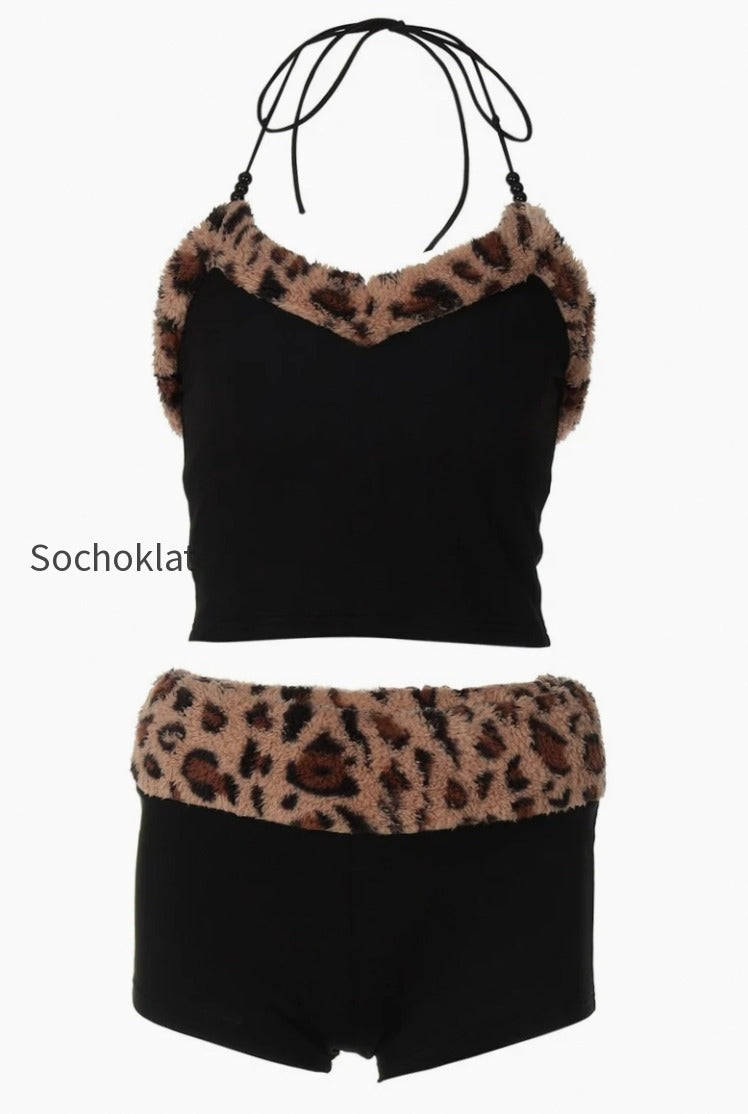 leopard-trim-cami-top-and-shorts-set