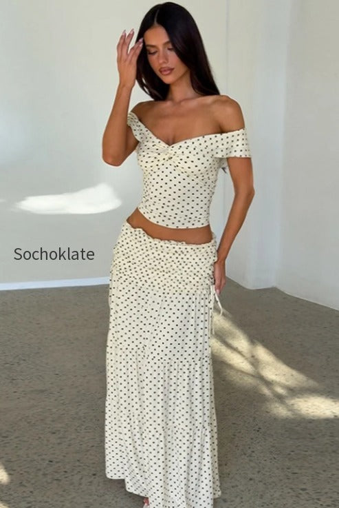 polka-dot-strapless-side-bow-maxi-skirt-set